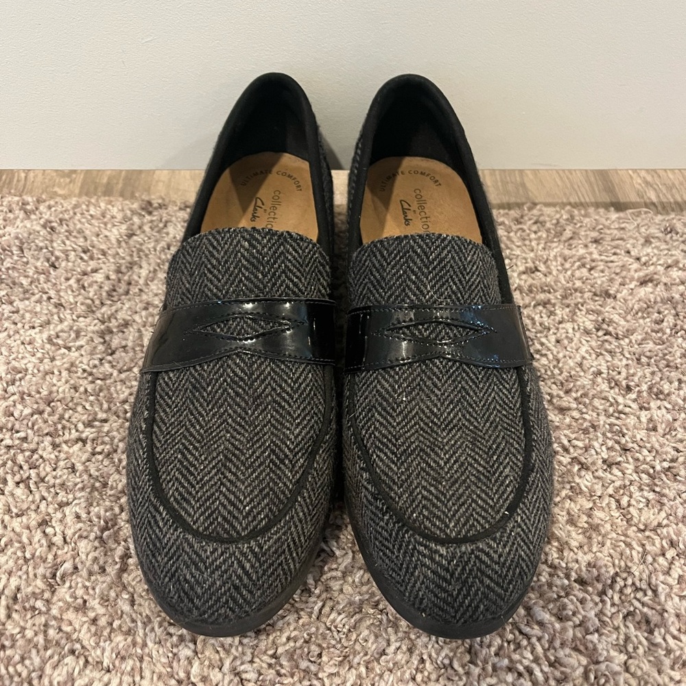 Clarks Trish Rose Black Tweed Loafers